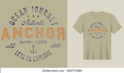 Ocean anchor graphic print or anchor poster, clothing apparel print, t shirt graphic print, vector illustration