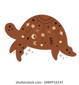 Ocean animal. Boho turtle clipart in cartoon flat style. Celestial Sea animal clipart. Hand drawn vector illustration