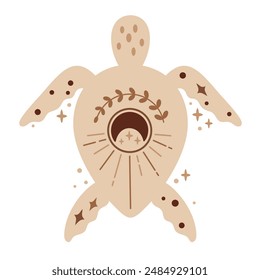 Ocean animal. Boho turtle clipart in cartoon flat style. Celestial Sea animal clipart. Hand drawn vector illustration