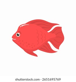 Ocean animal cartoon vector. Cute starfish, octopus, crab, and butterfly fish in flat style. Colorful underwater background with coral reef, seashells, and sea urchins for children’s marine collection