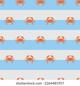 OCEAN ANIMAL CRAB WITH STRIPE DETAIL BACKGROUND NAUTICAL SEAMLESS PATTERN ALL OVER PRINT VECTOR