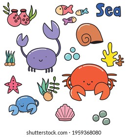 Ocean animal fish and crab vector illustration