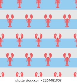 OCEAN ANIMAL LOBSTER WITH STRIPE DETAIL NAUTICAL SEAMLESS PATTERN ALL OVER PRINT VECTOR