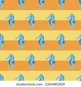 OCEAN ANIMAL MARINE LIFE SEA HORSE WITH STRIPE DETAILED SEAMLESS PATTERN ALL OVER PRINT VECTOR