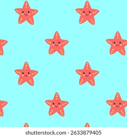 Ocean animal seamless pattern with a cute starfish. Child-friendly marine animal illustration in flat style.