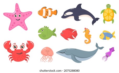 Ocean Animals Aquatic Plants Cartoon Sea Stock Vector (Royalty Free ...