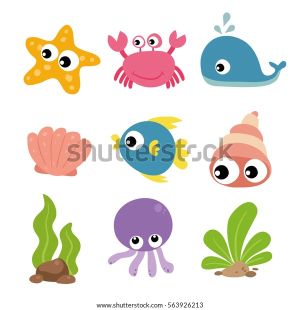 Ocean Animals Character Design Stock Vector (Royalty Free) 563926213 ...