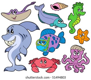 Ocean animals collection - vector illustration.