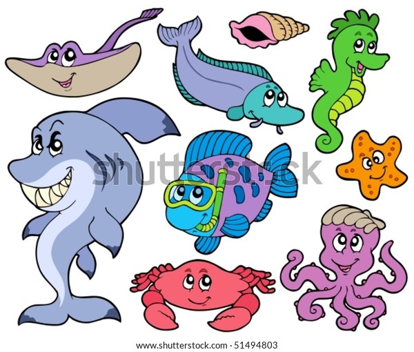 Ocean Animals Collection Vector Illustration Stock Vector (Royalty Free ...