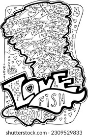 Ocean animals coloring book vector page. Colouring pages set for adults and kids. Cute sea creatures, fish. Underwater life. Vacation holiday theme. Hand drawn illustration, cartoon style line drawing