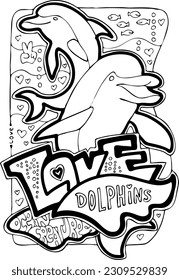 Ocean animals coloring book vector page. Colouring pages set for adults and kids. Cute sea creatures, fish. Underwater life. Vacation holiday theme. Hand drawn illustration, cartoon style line drawing