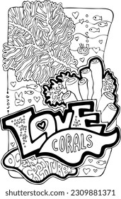 Ocean animals coloring book vector page. Colouring pages set for adults and kids. Cute sea creatures, fish. Underwater life. Vacation holiday theme. Hand drawn illustration, cartoon style line drawing