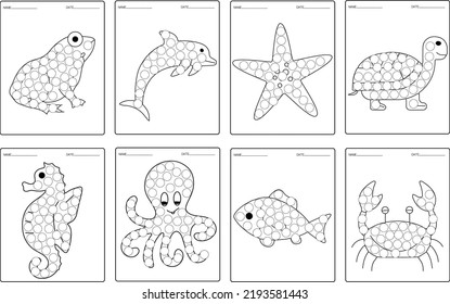 Ocean animals coloring book,Dot Markers Activity for kids.