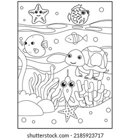 Ocean Animals Coloring Pages Kids Stock Vector (Royalty Free ...