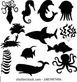  ocean animals and fish set