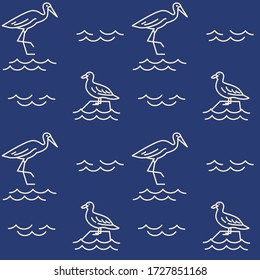 Ocean animals icons pattern. Birds seamless background. Seamless pattern vector illustration