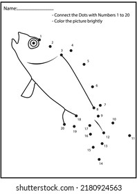 Ocean animals numbers education dot to dot game with cute fish.