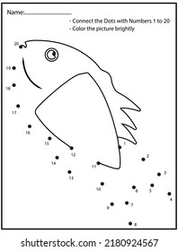 Ocean animals numbers education dot to dot game with cute fish.