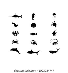 Ocean animals, sea fauna and sea fishes. Ocean fauna icons