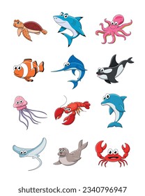 Meerestiere Set. Illustration im Cartoon-Stil.