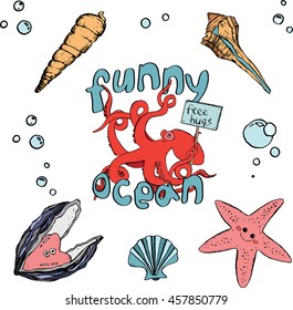 ocean animals. vector. cartoon. This image can be used for postcards invitations flyers