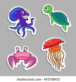 Ocean animals vector paper stickers set