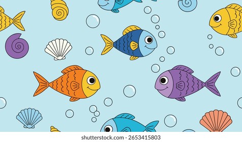 Oceano aquático vida cenário submarino com colorido peixe e conchas padrão