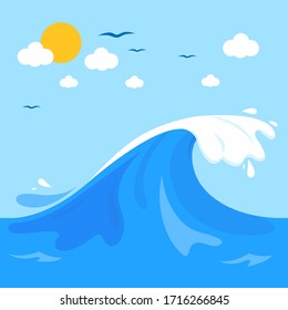 Fondo marino con gran ola. Ilustración del vector
