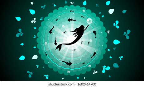  Ocean Background Mermaid Vector