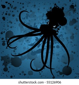 An ocean background with octopus made from ocean spill