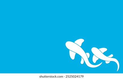 Fondo del océano, Ilustración vectorial superior de la vista Aéreas. Patrón de superficie de ondas de agua con tiburones. espacio de copia en el centro. Diseño de viaje de verano de mar.