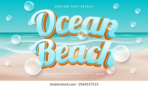 Ocean Beach 3d editable text effect template Suitable for summer beach style