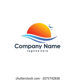 ocean beach logo design template