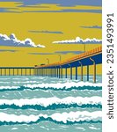 Ocean Beach Municipal Pier or OB Pier in San Diego County California WPA Poster Art
