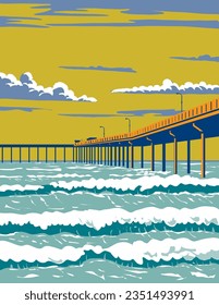 Ocean Beach Municipal Pier or OB Pier in San Diego County California WPA Poster Art
