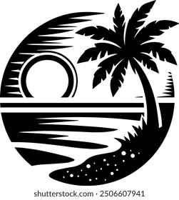 Ocean Beauty Beach Palm And Moon