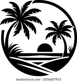 Ocean Beauty Beach Palm And Moon