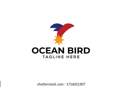 ocean bird badge logo vector concept with simple, unique, unusual, flat and modern styles on white background