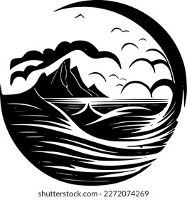 Ocean - Black and White Isolated Icon - Vector illustration