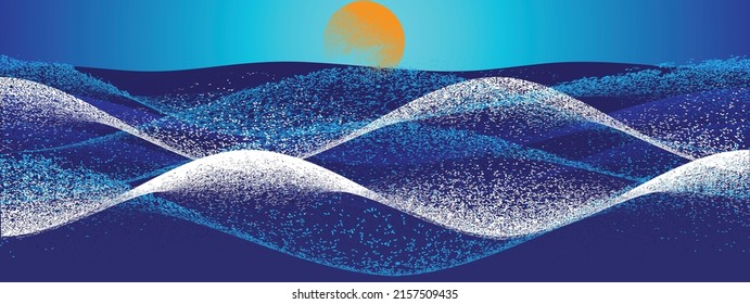 Olas abstractas oceánicas y azules. Sunset    ... Onda de estropajo de cepillo. Ilustración vectorial. 