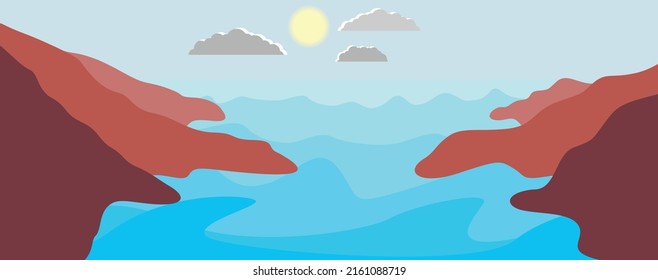 Ocean and Blue Abstract Waves . Sunset  . Vector Illustration. 