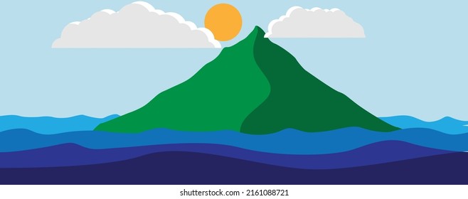 Olas abstractas oceánicas y azules. Amanecer. Ilustración vectorial. 