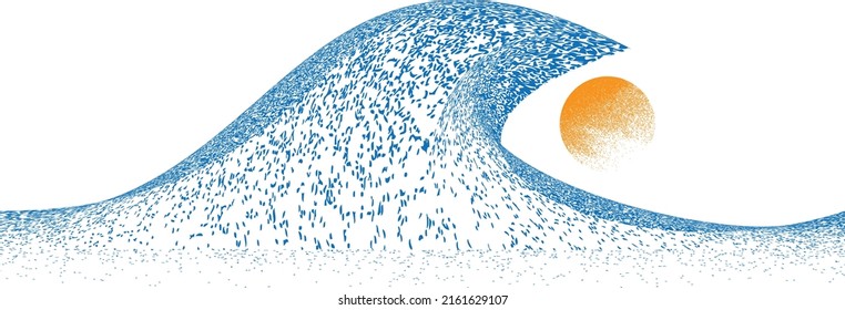 Ocean and Blue Abstract Waves . Sunset Logo Element. Surfing Icon . Brush Stroke wave . Vector Illustration. 