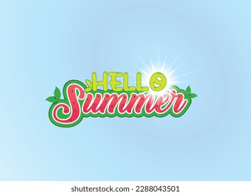 Ocean Blue Background with Lettering Hello Summer. Vector Illustration text effect
