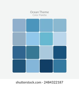 Ocean Blue Color Palette, Blue Color Code Guide Palette. blue ocean color palette for your art. Abstract blue turquoise palette for digital wallpaper design. Vector illustration.