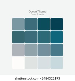 Ocean Blue Color Palette, Blue Color Code Guide Palette. blue ocean color palette for your art. Abstract blue turquoise palette for digital wallpaper design. Vector illustration.