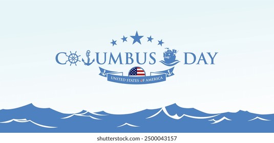 Ocean Blue Columbus Day Celebration 2024 Background. Best for Poster, Background, Banner, Greeting Card, Flyer, Card, Cover, Template. USA, Italy, Spain Columbus Day Parade 14th October 2024