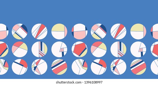 Ocean blue polka dot circles. Vector pattern seamless border background. Hand drawn texture style. Tiny small dotty edging illustration. Trendy nautical home decor, maritime fashion ribbon trim.