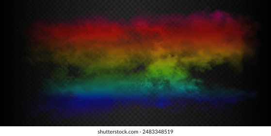 Ocean blue, teal, cobalt, azure, lapis colorful horizontal smoke cloud. Vector realistic water mist isolated on the semi transparent dark background.
