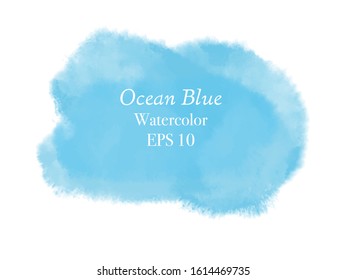 Ocean blue watercolor brush splash cloud on white background. Subtle ethereal delicate backdrop on white background. Digital abstract illustration artwork with copy space. 